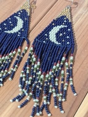 Handmade Purple Moon Beaded Fringe Earrings - Women Jewelry